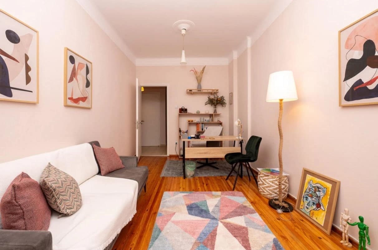 Cozy living space with desk and comfortable seating
